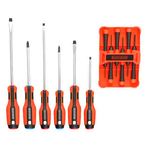 BLACK+DECKER Magnetic Screwdriver Set, Phillips, Flat Head, and Precision Screwdrivers, 12-Piece (BDHT65002)