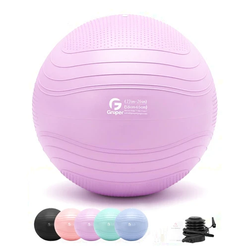 Gruper Yoga Ball, Extra Thick Exercise Ball for Workout Pregnancy Stability - 4 Sizes Anti Burst Balance Ball for Yoga, Pilates, Fitness, Birthing, Physical Therapy - Includes Pump
