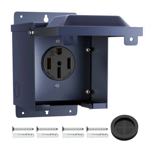 Joinfworld 50 Amp RV Power Outlet Box, 125/250V NEMA 14-50R RV Receptacle UL Listed, Weatherproof Lockable Electrical Power Outlet Panel for RV Camper Trailer Motorhome