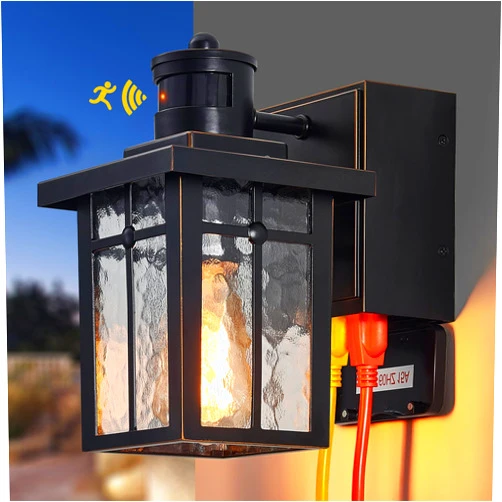 Myhaptim Porch Lights with GFCI Outlet,Dusk to Dawn Motion Sensor Outdoor Lights,3 Lighting Modes Black Front Door Lights,Waterproof Exterior Light Fixture,Outside Wall Lamp for House Patio Garage