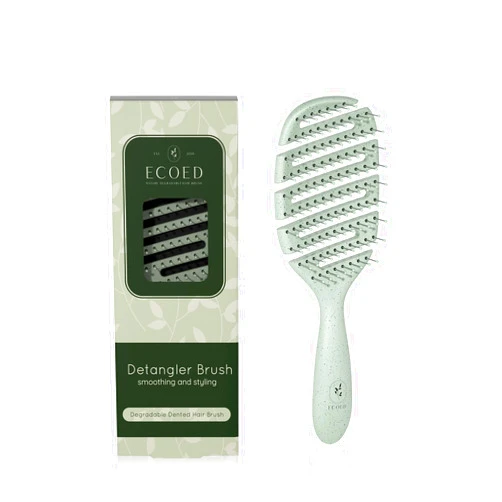 Ecoed Detangler Brush, Vented Detangling Brush for Curly, Thick, and Straight Hair, Dry and Wet, Quick Smoothing for Women and Men, Eco-Friendly & Sustainable Material (Green)