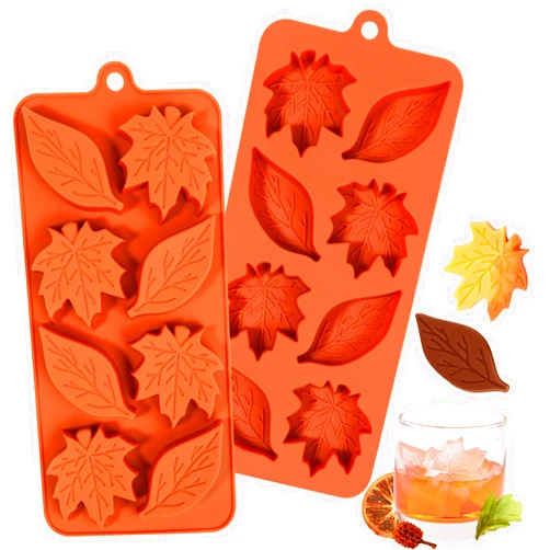 Webake Leaf Silicone Mold with 2 Different Shapes, 8-Cavity Maple Leaf Molds for Chocolate, Ice Cube, Soap, Cupcake, Perfect for Thanksgiving, Fall Harvest Party, Pack of 2