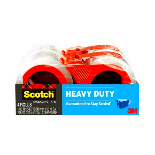 Scotch Heavy Duty Shipping Packing Tape, Clear, Holiday Shipping Supplies, 1.88 in. x 54.6 yd., 4 Tape Rolls with 4 Dispensers