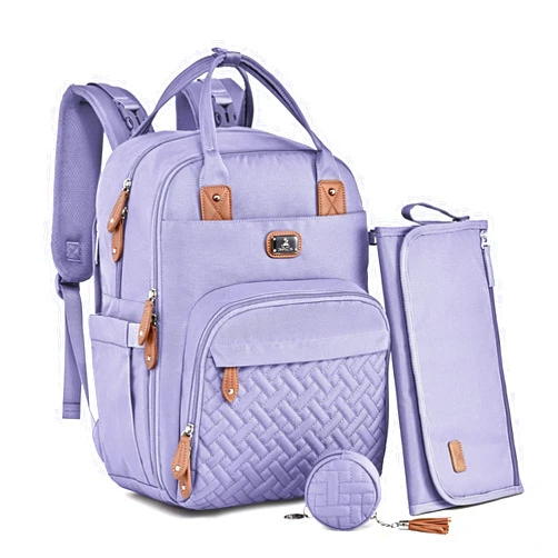 Dikaslon Diaper Bag Backpack with Portable Changing Pad, Pacifier Case and Stroller Straps, Large Unisex Baby Bags for Boys Girls, Multipurpose Travel Back Pack Moms Dads, Taro Purple