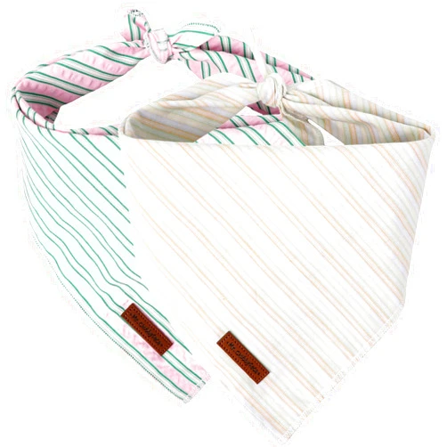 MR.CHUBBYFACE MR. CHUBBYFACE Macaron Striped Dog Bandanas Reversible Triangle Bibs Scarf Accessories for Dogs Cats Pets Orange and Pink S