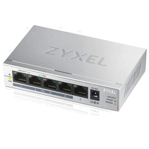 Zyxel 5 Port Gigabit Ethernet Unmanaged POE+ Switch | 4 x PoE+ @ 60W | Plug & Play | Sturdy Metal Housing | Desktop or Wall-Mount | Fanless | Lifetime Warranty | Ethernet Splitter | GS1005HP