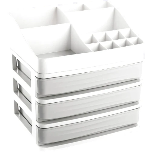 DEAYOU Makeup Cosmetic Organizer with 3 Drawers, Plastic Skincare Storage Box with Lipstick Brush Holder, Jewelry Vanity Organizer Desktop Sundry Storage Case for Countertop, Bathroom, Bedroom (Gray)