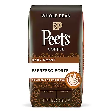 Peet's Coffee Espresso Forte, Dark Espresso Roast Whole Bean Coffee, 32 oz Espresso Forte 32oz (Pack of 1)