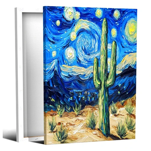 Generic Vintage Color Abstract Desert Cactus Painting Poster Canvas Art Retro Aesthetic Home Decor Maximalist Print for Apartment Dorm Bedroom Living Room Wall Decor Framed8x12inch