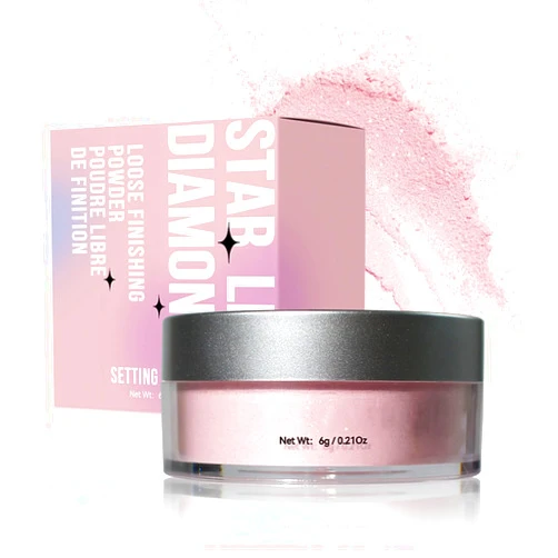 IONSGAKO Pink Translucent Setting Powder Shimmer Glitter Loose Setting Powder Oil Control Matte Finishing Setting Face Powder Makeup for All Skin Tones