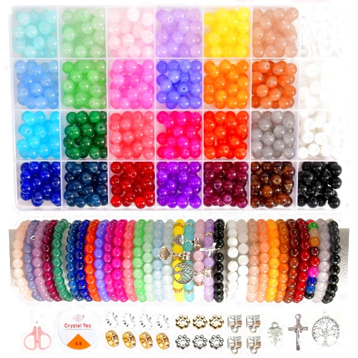 JIYIEW 790pcs Crystal Glass Beads, 28 Colors 8mm Round, Bracelet Making Kit for DIY Crafts & Jewelry