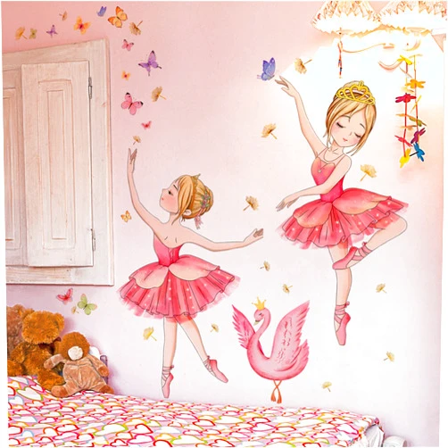 EIIXMSO Dance Girl Wall Sticker, Detachable Ballet Girl Wall Decal Decoration Butterfly Moon Star Girl Decal Wall Decal Suitable for Living Room, Bedroom, Children's Room (B)