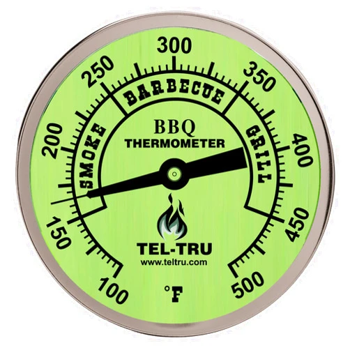 Tel-Tru BQ300 Barbecue Thermometer, 3 inch Glow dial with Zones, 4 inch stem, 100/500 Degrees F