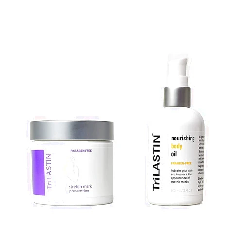 TriLASTIN Maternity 4oz Stretch Mark Cream & 3.4oz Nourishing Body Oil Bundle | Pregnancy Skincare Gift for First-Time Moms