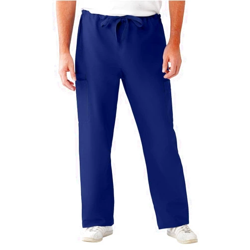 Medline ComfortEase Unisex Non-Reversible Drawstring-Waist Cargo Scrub Pants, Midnight Blue, Size Medium, Regular Inseam
