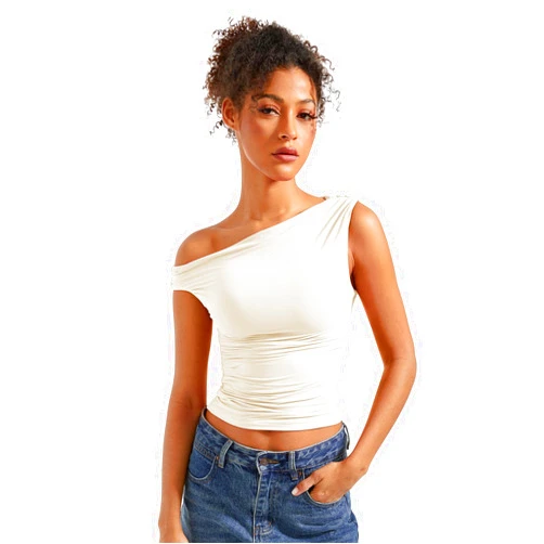 SUUKSESS Women Off Shoulder Tops Sleeveless Shirts Y2K Trendy Going Out Crop Tank Top (White,M)