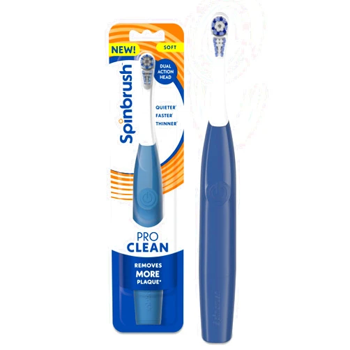Spinbrush New PRO Clean Battery Powered Electric Toothbrush for Adults, Soft Bristles, Blue, 1 Count