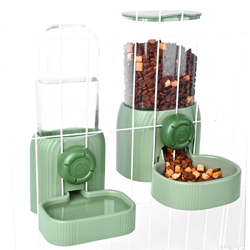 RUBYHOME 40oz Hanging Automatic Pet Food Water Dispenser, Auto Gravity Rabbit Feeder and Waterer Set, Cage Cat Food Bowl Feeding Station for Puppy Kitten Chinchilla Hedgehog Guinea Pig Ferret (Green)