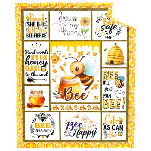 Rahula Bee Blanket Gift for Girl Women Printed Bee Pattern Facecloth Blanket Cute Fluffy Cozy Soft Plush Blanket for Bed Sofa Living Room Sofa Chair 50