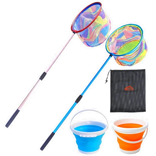 LPEIEB Fishing Net 2 Pack Retractable Lightweight Landing Nets with Aluminium Pole Handles 2 Pack Collapsible Bucket for Catch and Release Butterfly Nets Youth
