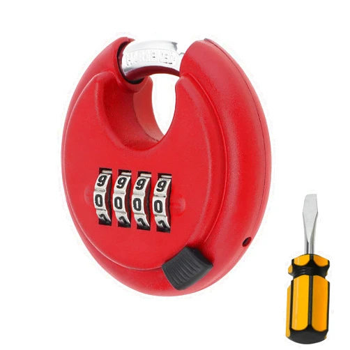 HOJLKLD Combination Padlock, 4 Digit Disc Lock with Hardened Steel Shackle, Keyless Heavy Duty Combo Lock with Screwdriver for Outdoor Sheds Fence, Gates, Storage Unit (Red)