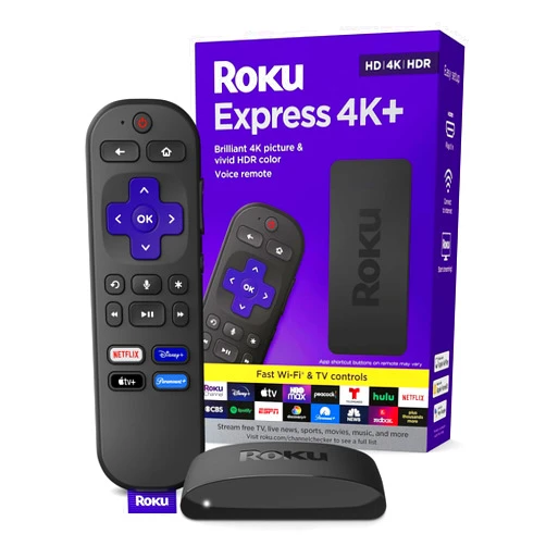 Roku Express 4K+ | Roku Streaming Device 4K/HDR, Roku Voice Remote, Free & Live TV