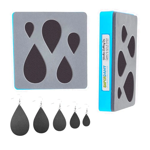 SUPERDANT Leather Cutting Die Layered Earring Wooden Dies Waterdrop Shape Cutting Machine Leather Jewelry Die Cutter Machine with Plastic Protective Box and EVA Foam for DIY Craft