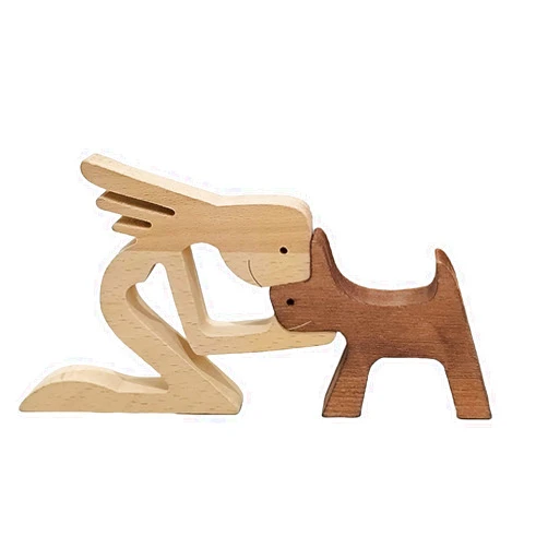LONG XIN SERIES 1PCS Women Dog Figurines Handmade Wooden Statue Home Decor Wooden Sculpture Dog Memorial Gifts for Dog Lovers House Warming Gifts Ideas Art Decor Living Room Office Bedroom