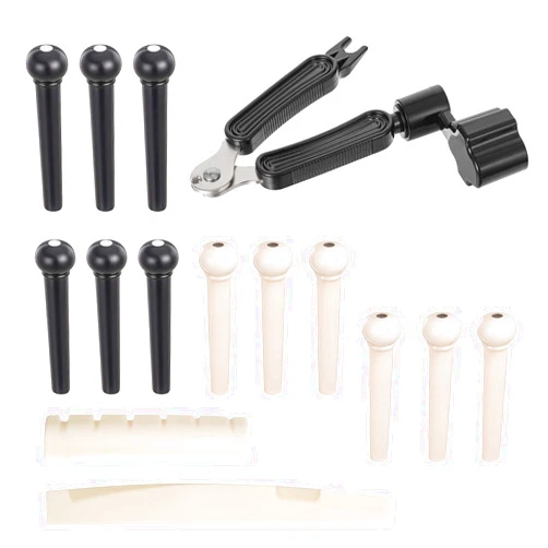 Ptwola 14pcs Acoustic Guitar Bridge Pins Guitar String Pegs with Bridge Guitar Saddle Nut with 3-In-1 Pin Puller Remover Guitar String & Cutter Acoustic Guitar Parts Accessories Replacement Tools Kits