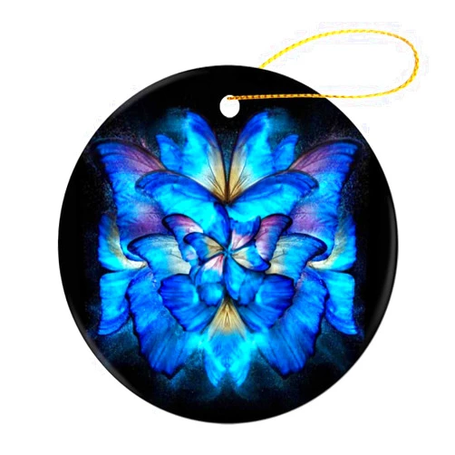 Generic Abstract Retro Aesthetic Trendy Funky Blue Butterfly Christmas Ceramic Ornaments for Home Decor Holiday Xmas Tree Hanging Ornament Christmas Tree Decoration Gifts for Family Friends