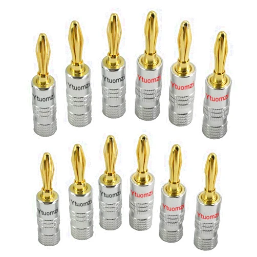 Ytuomzi Speaker Banana Plugs 6 Pairs / 12 pcs, 24k Gold Plated Dual Screw Lock Speaker Connector for Speaker Wire, Home Theater, Wall Plates (Red+Black)
