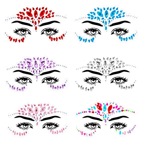 WY LIGHTING LEVEL 6 Pcs Face Jewels Rhinestone Face Gems Stick Mermaid Self Adhesive Body Jewels Crystal Stickers Temporary Tattoos Festival Party Makeup Decor for Halloween Rave Festival Carnival Party Accessories