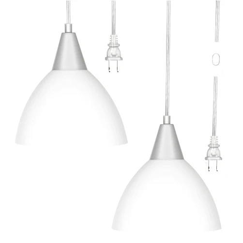 DEWENWILS Plug in Pendant Light, Hanging Light with 15Ft Clear Cord, On/Off Switch, Frosted Plastic White Shade, Hanging Ceiling Light for Living Room, Bedroom, Dining Hall, Pack of 2