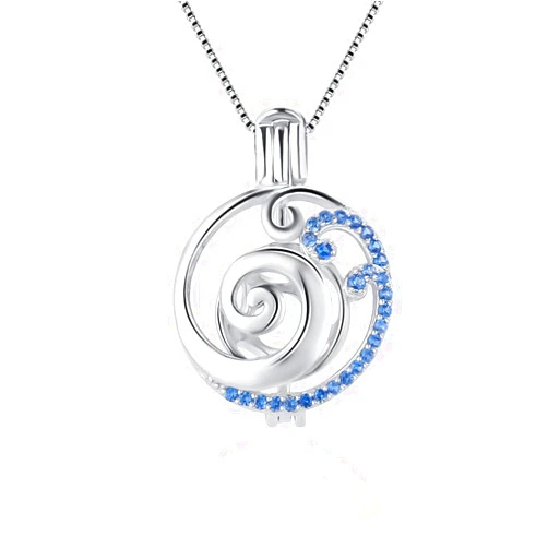 LGSY 925 Sterling Silver Blue CZ Wave Cage Pendants Crafting Charm for DIY Necklace Bracelet Jewelry Making