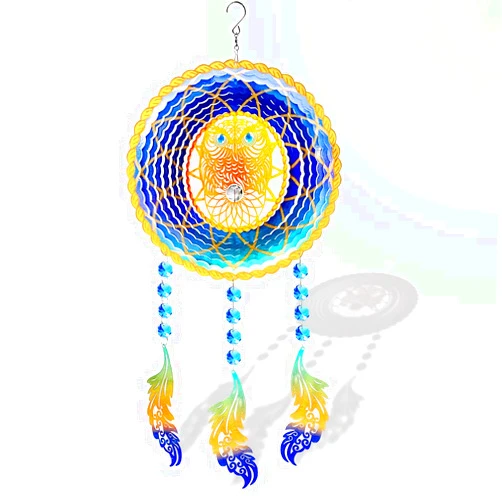 FONMY Wind Spinner Stainless Steel W/Crystal Beads,3D Suncatcher Dreamcatcher Hanging Ornament Indoor Outdoor Garden Craft10 Dia x 21inch Height Multi Color Owl Wind Spinners