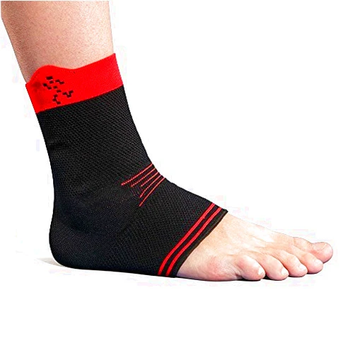 UFlex Athletics Ultra Flex Athletics Ankle Brace Support Sleeve for Post Surgery Treatment, Swelling Reduction, Pain Relief, Ankle Stabilizing and Compression, Single Wrap, Black & Red, Small