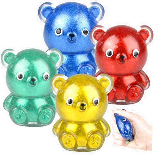 ArtCreativity Squish Gummy Bear, 4 pcs, Glittery Squeeze Stress Relief Toys for Kids, Fidgeting Anxiety Toys in Assorted Colors, Fidget Toys For Children, Goodie Bag Fillers, Easter Hunt, Party Favors