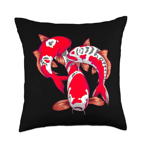 Cute Japan Sea Animal Pet Carp Tattoo Fan Designs Funny Koi Fish Gift For Men Women Cool Japanese Fish Lover Throw Pillow