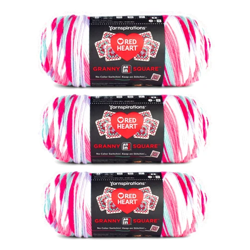 Red Heart All in One Granny Square Soft White - Pink Punch Yarn - 3 Pack of 250g/8.8oz - 100% Acrylic - #4 Worsted (Medium) - 381m/417Yards - for Knitting, Crochet and Amigurumi