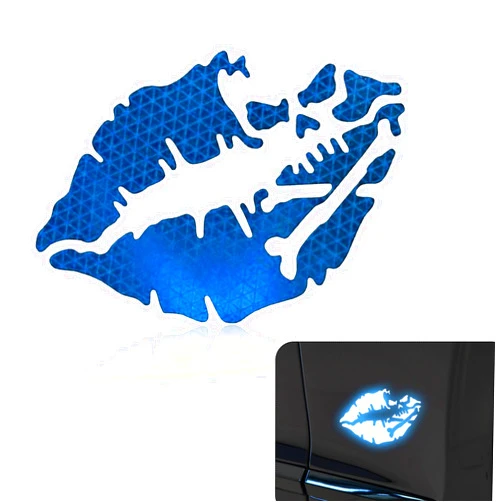 UGSHY 1 PC Motorcycle Helmet Sticker, Lips Reflective Decal, Personalized Bumper Stickers, Fit for Cars, Motorcycles, Helmets, Wind Screens, Laptops, Cellphones (Blue)
