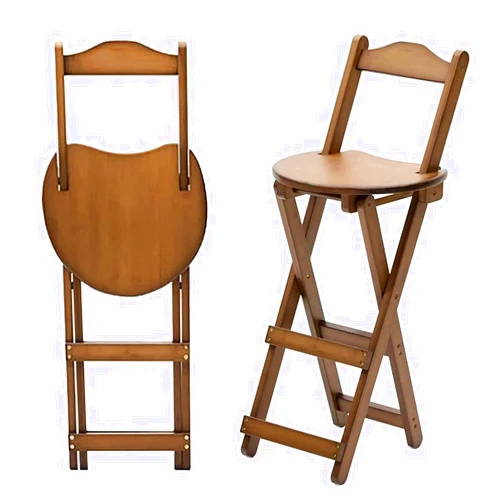 Hickinoy Folding Stool with Backrest,Kitchen Counter Height Portable Bar Stools Footrest,Wood Chair for Home Kitchen and Breakfast,Installation Free (28x37x96cm(11x15x38inch), Walnut)