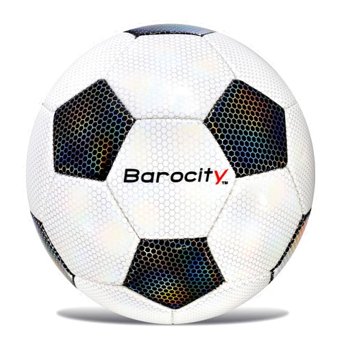 Barocity Soccer Ball - Premium Boy and Girl Official Match Ball with Cool Reflective Iridescent Rainbow Hex Pattern, Durable, Indoor, Outdoor, Training, Practice, Playtime and Games