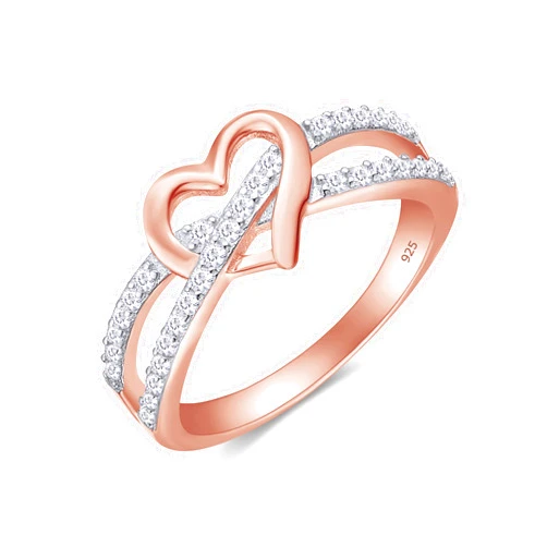 AFFY Infinity Heart Promise Ring Natural Diamond, Cubic Zirconia, Moissanite or Lab Grown Diamond Split Shank Engagement Ring for Women in 10K Solid Gold Or 14K Gold Over Sterling Silver Jewelry Gift for Her