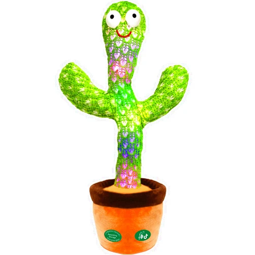 Pbooo [Update Volume Adjustable] Talking Cactus Toy Mimics Back, Gift Package Repeat Talking Cactus Plush Toys - Talking Sing+Repeat+Dancing+Recording+Rainbow Led Cactus Toy(15 Second Recording)