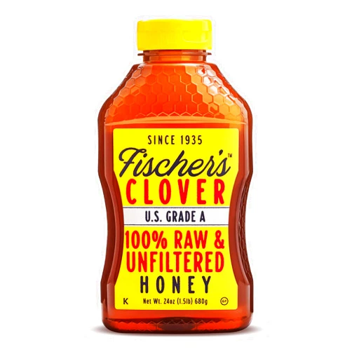 Fischer's Fischer’s 100% Pure Clover Honey – Unfiltered Raw Honey, 24 oz Squeeze Bottle – All-Natural Sweetener – Rich Flavor Profile, Packed with Nutrients