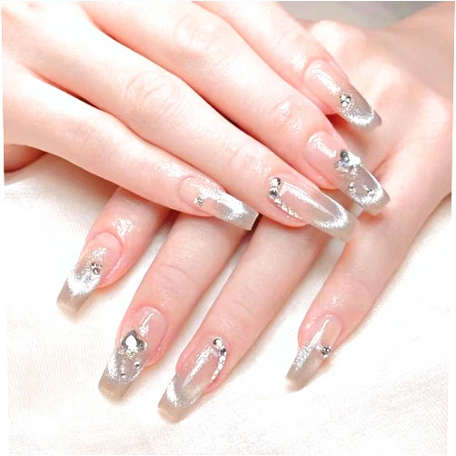 TUOKAY Direct TUOKAY Glitter Cat Eye Press on Nails Medium Length Glue on Nails for Women and female(Glitter Cat Eye 10)