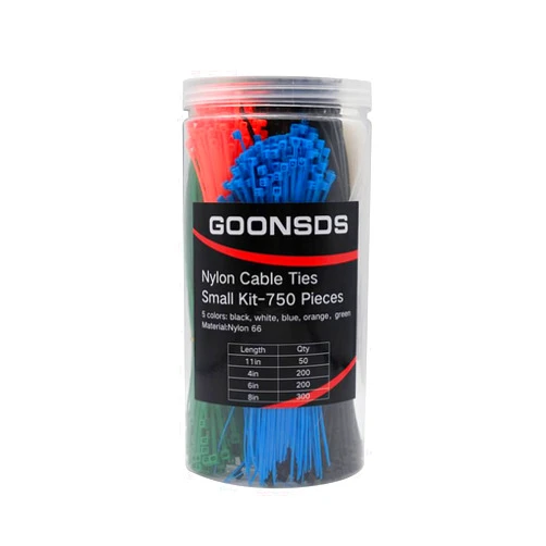 GOONSDS 750 Pcs Zip Tie Kit, Tie Wraps Self-Locking Colored Nylon Zip Ties for Indoor and Outdoor Multi-Purpose Electriduct Cable Wire Tie & Adjustable Zip Strap
