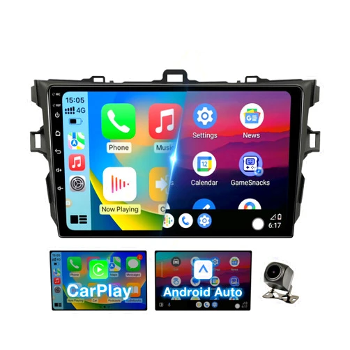 Binize Android Car Stereo Compatible with Toyota Corolla 2008-2012 Wireless CarPlay&Android Auto,9 Inch Touch Screen Car Radio Support Bluetooth,GPS Navigation,FM,RDS,DSP,SWC+Backup Camera