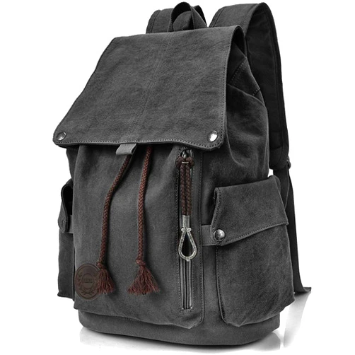 FH Black Canvas Backpack Vintage Backpack Daypack for Men Women Laptop School Travel Rucksack