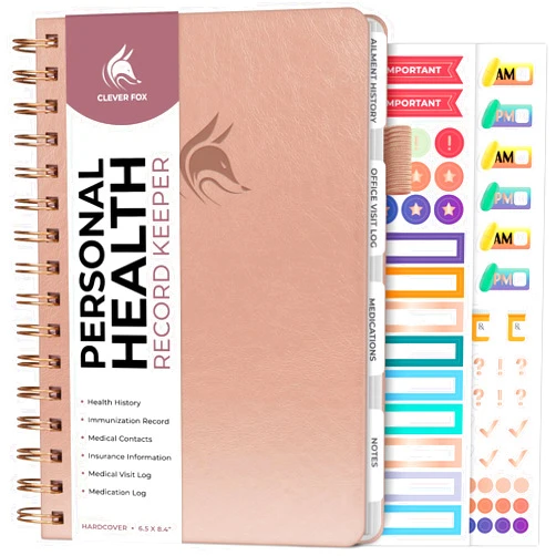 Clever Fox Personal Health Record Keeper – Medical Care Planner – Wellness & Medication Tracker Journal for Patients – Organizer Notebook, Daily Tracking Log Book & Appointment Diary (Rose Gold)